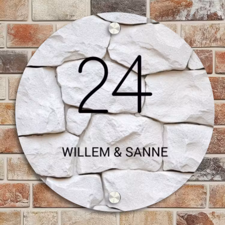 Naambordje voordeur - Rond - Witte - Natuurstenen - Klassiek — 4