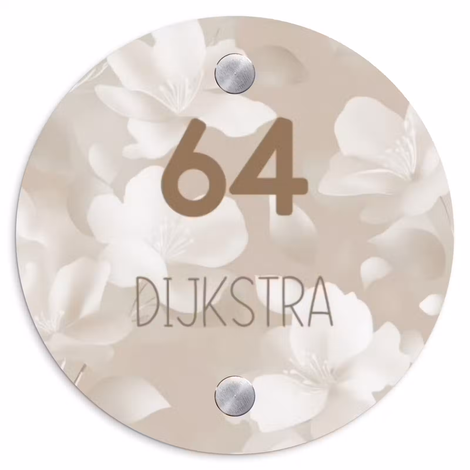 Naambordje voordeur - Rond - Beige bloemen - Modern — 1