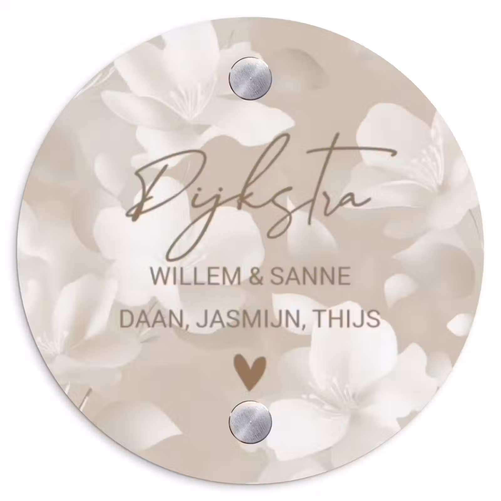 Naambordje voordeur - Rond - Beige bloemen - Sierlijk — 1