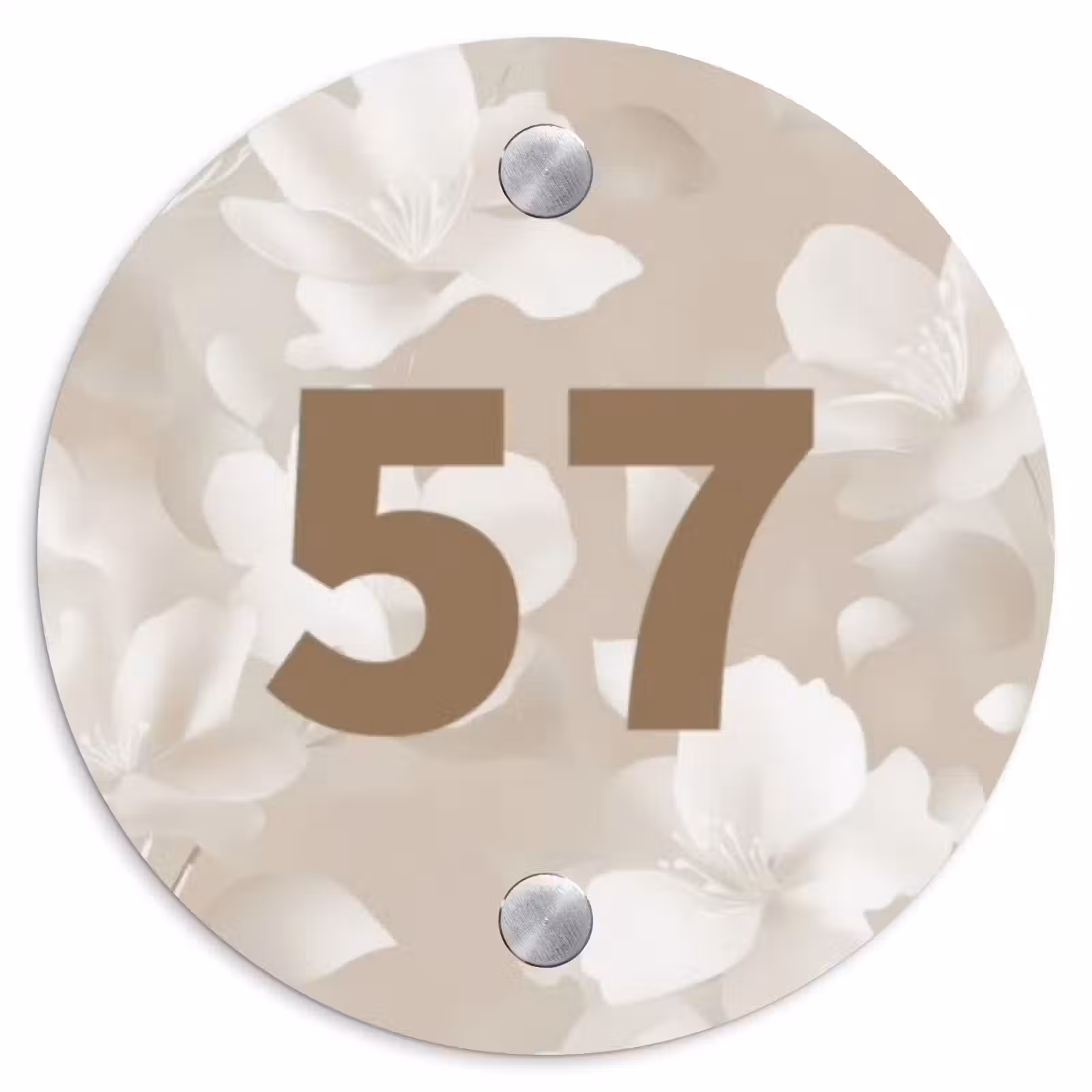 Naambordje voordeur - Rond - Beige bloemen - Traditioneel — 1