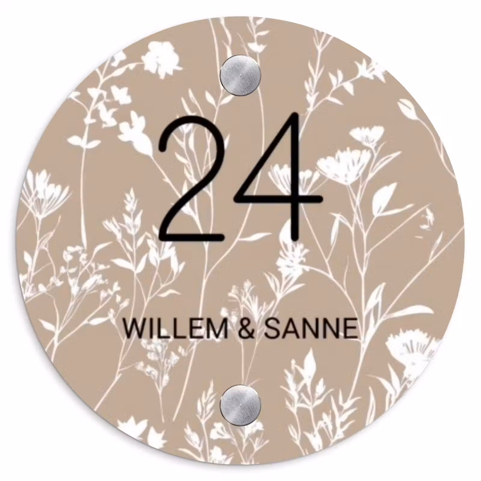 Naambordje voordeur - Rond - Beige bloemmotief - Klassiek — 1