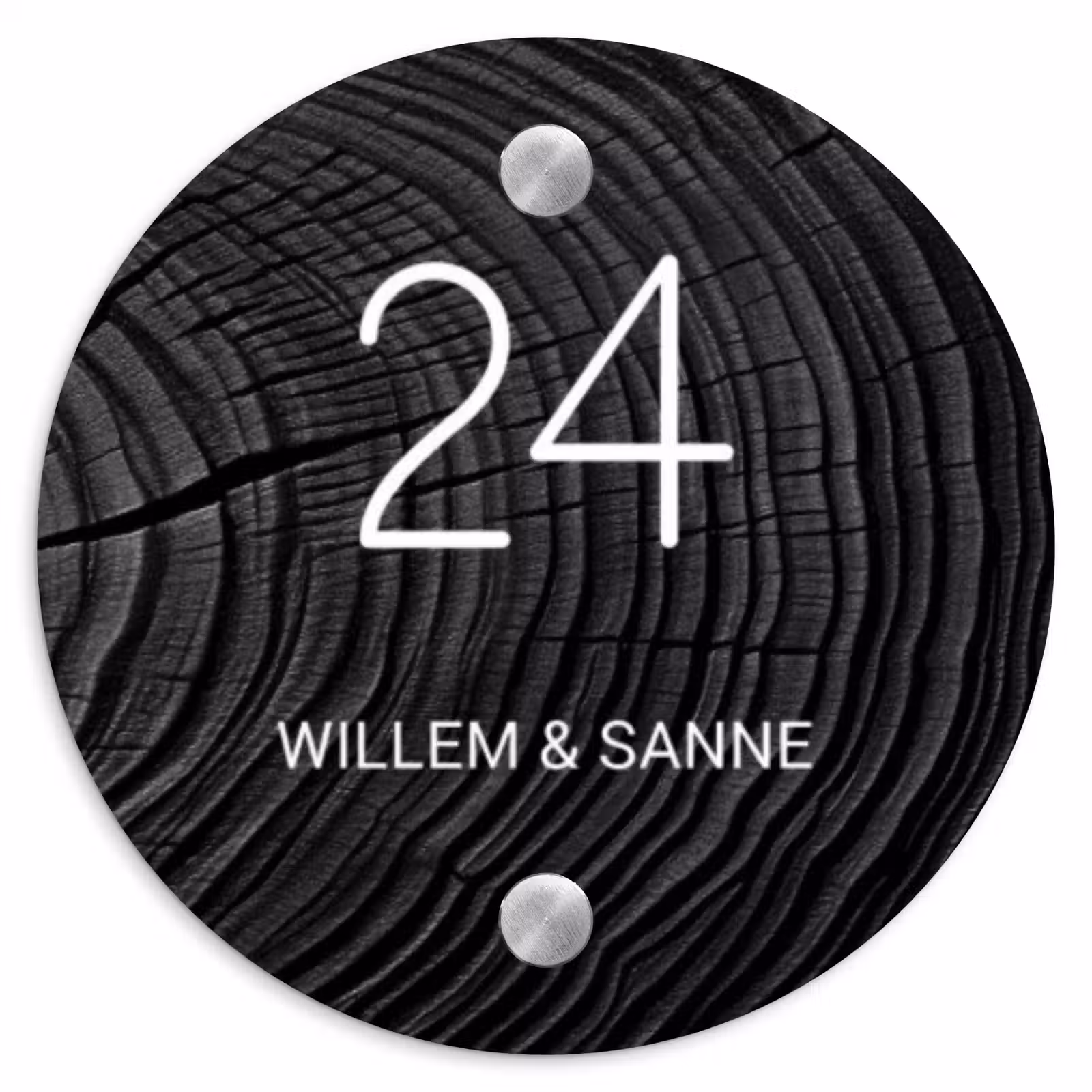 Naambordje voordeur - Rond - Zwarte houten nerf - Klassiek — 1