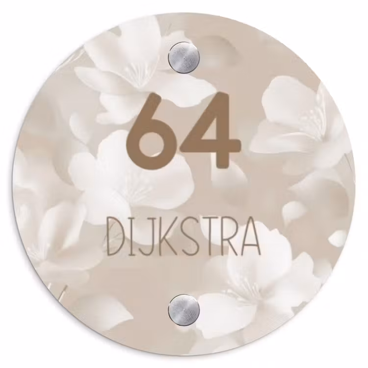 Naambordje voordeur - Rond - Beige bloemen - Modern — 1