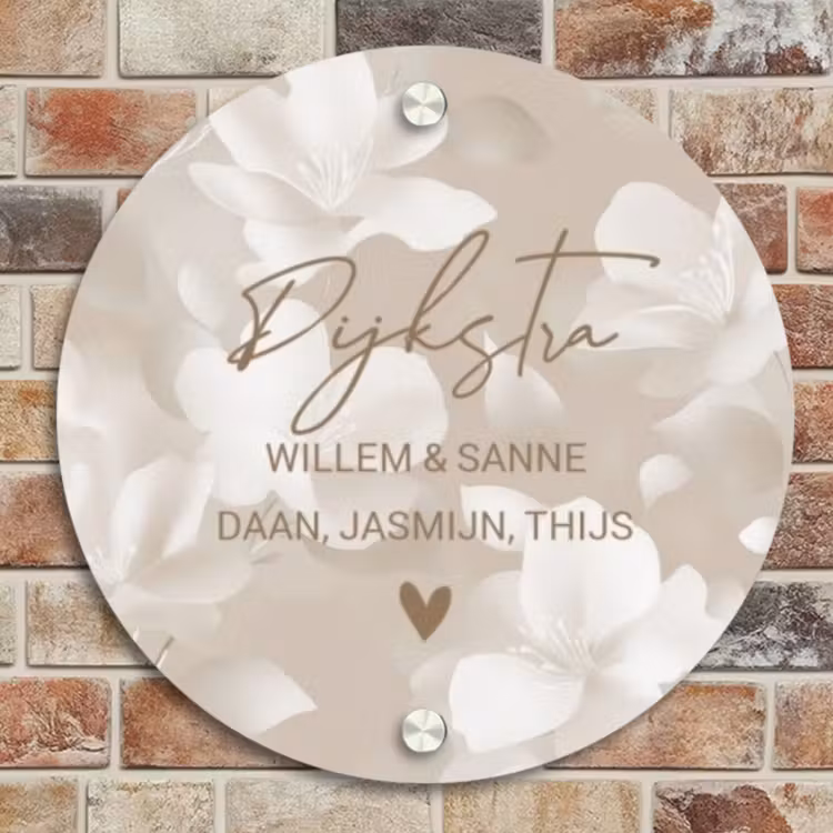 Naambordje voordeur - Rond - Beige bloemen - Sierlijk — 4