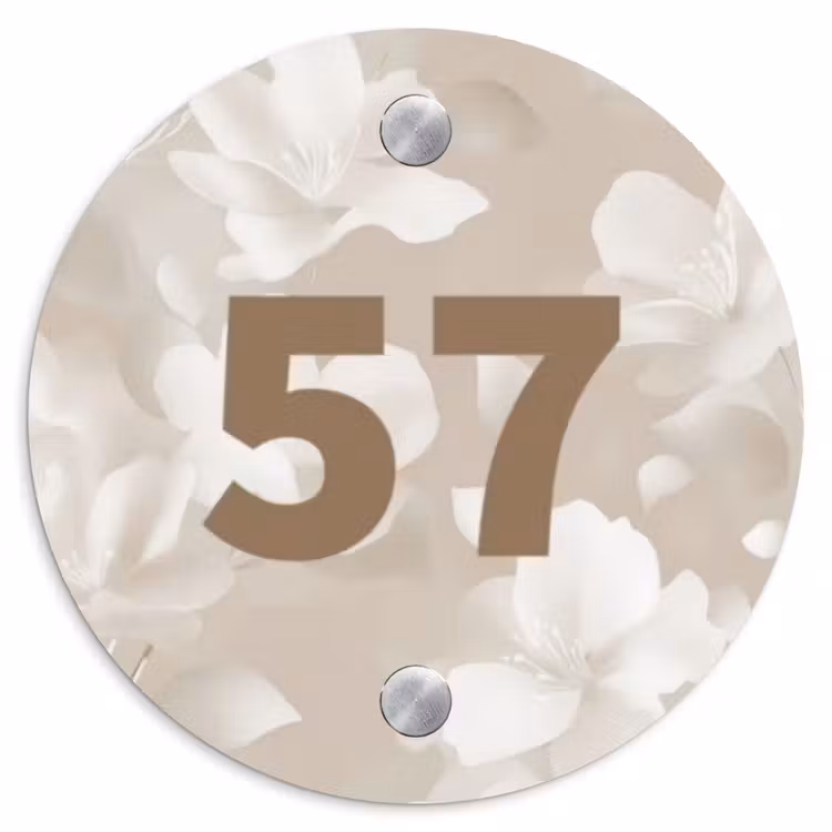 Naambordje voordeur - Rond - Beige bloemen - Traditioneel — 1
