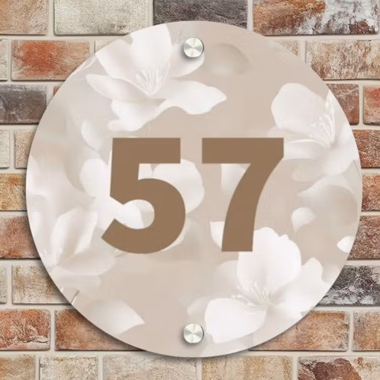 Naambordje voordeur - Rond - Beige bloemen - Traditioneel — 4