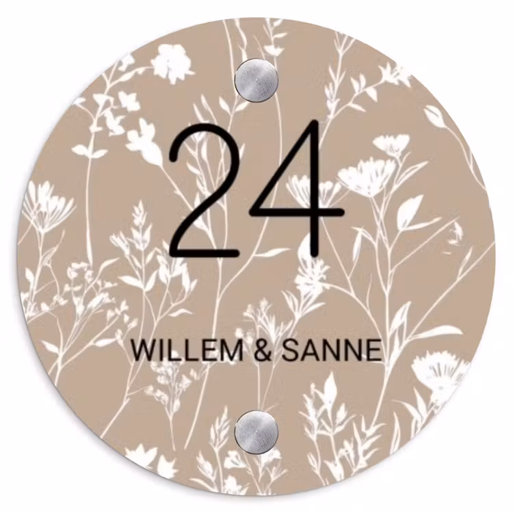 Naambordje voordeur - Rond - Beige bloemmotief - Klassiek — 1