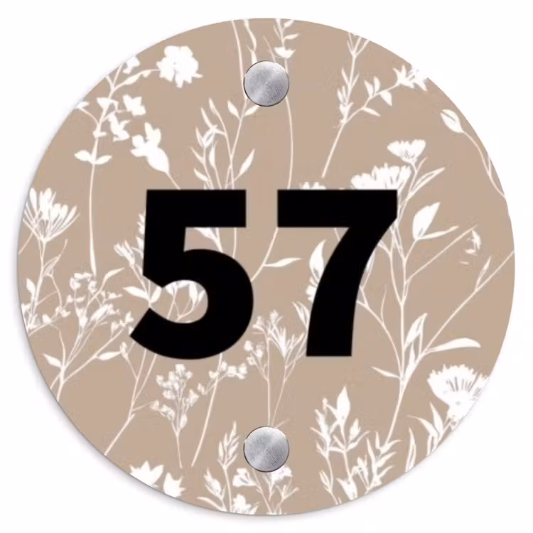 Naambordje voordeur - Rond - Beige bloemmotief - Traditioneel — 1