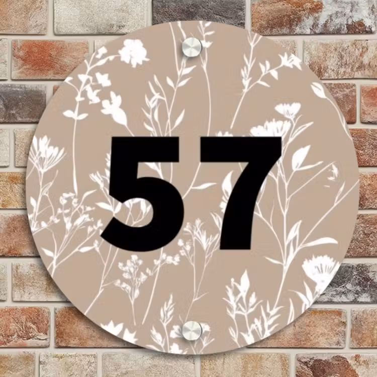 Naambordje voordeur - Rond - Beige bloemmotief - Traditioneel — 4