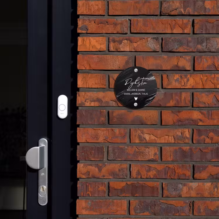 Naambordje voordeur - Rond - Zwart verftextuur - Sierlijk — 2