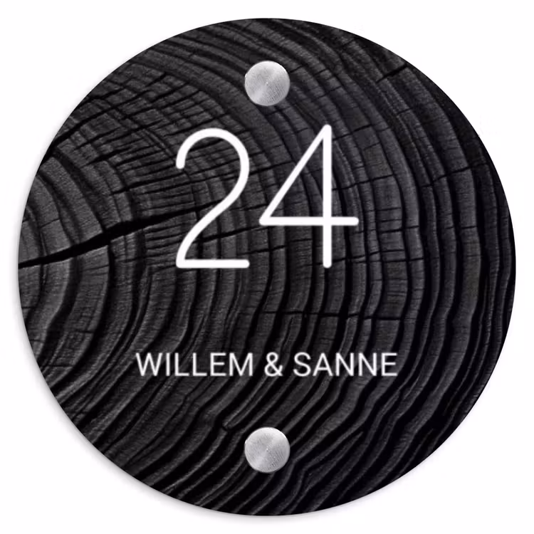 Naambordje voordeur - Rond - Zwarte houten nerf - Klassiek — 1