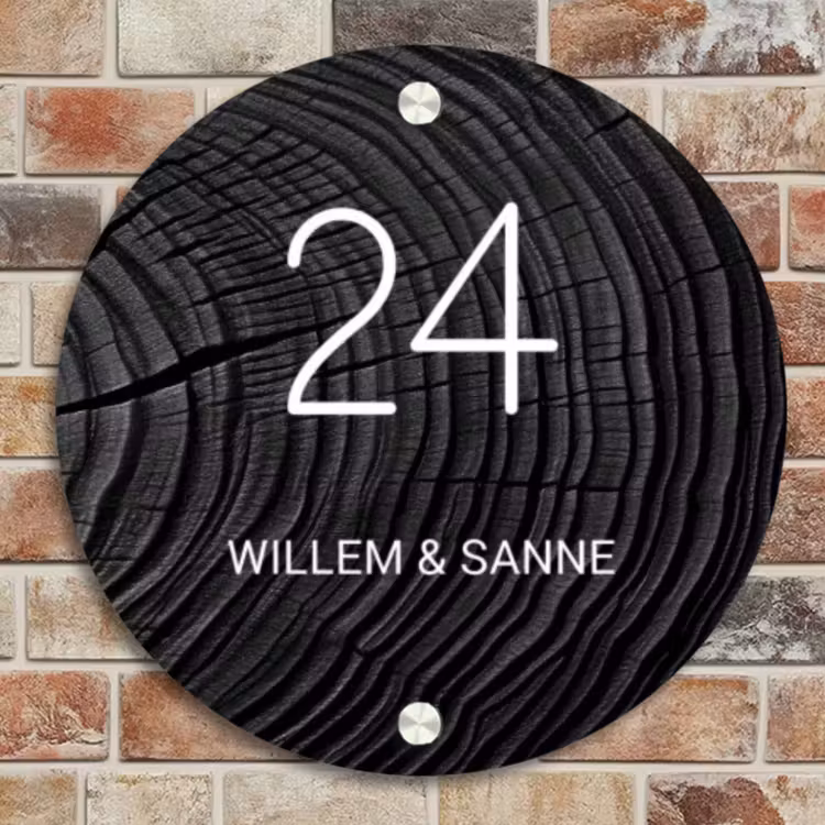 Naambordje voordeur - Rond - Zwarte houten nerf - Klassiek — 4