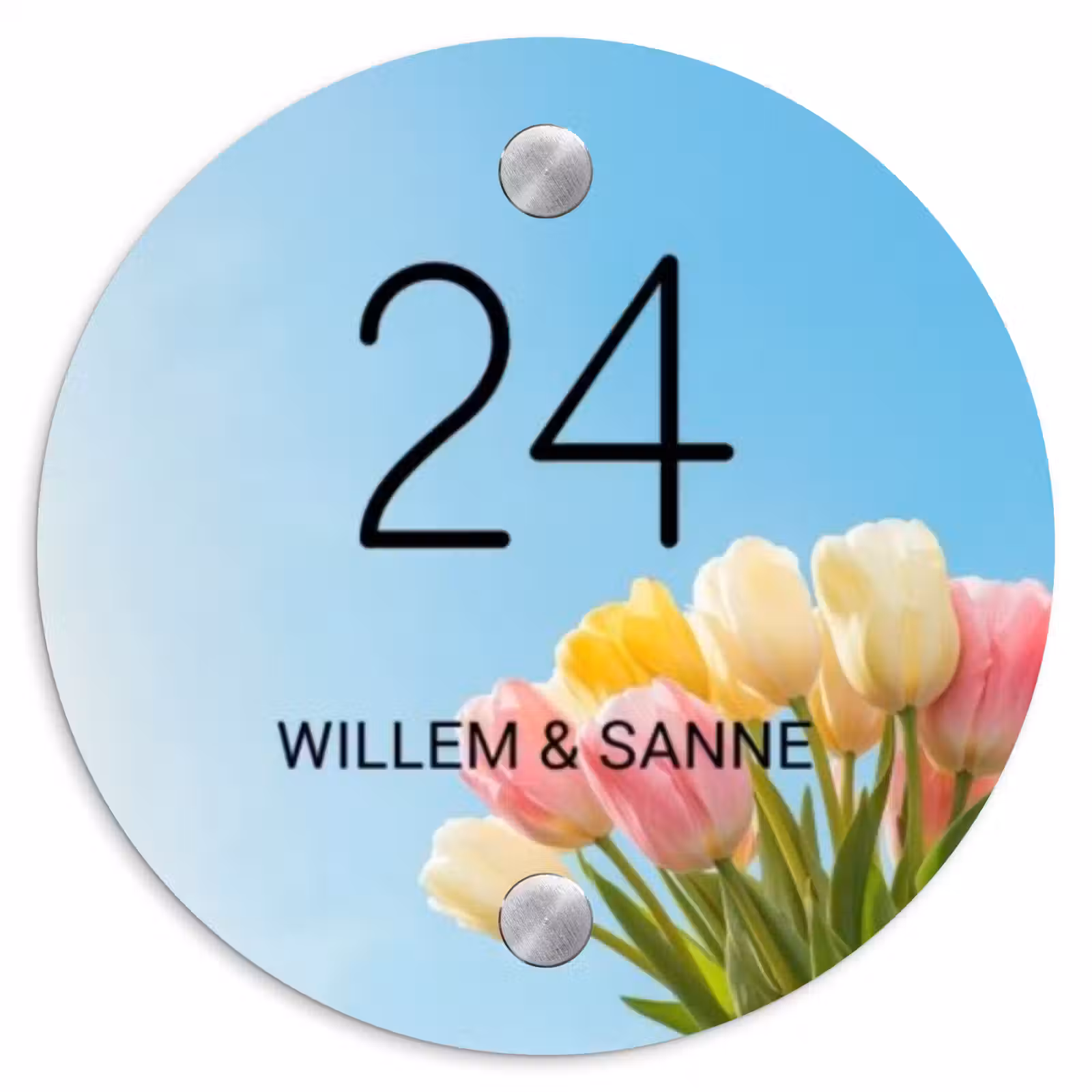 Naambordje voordeur - Rond - Gekleurde tulpen lucht - Klassiek — 1