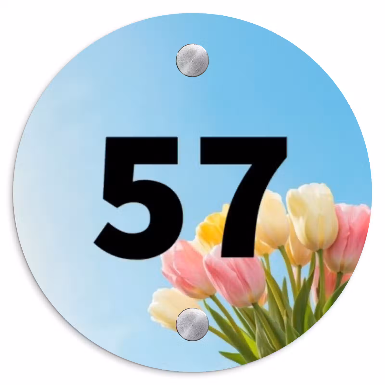 Naambordje voordeur - Rond - Gekleurde tulpen lucht - Traditioneel — 1