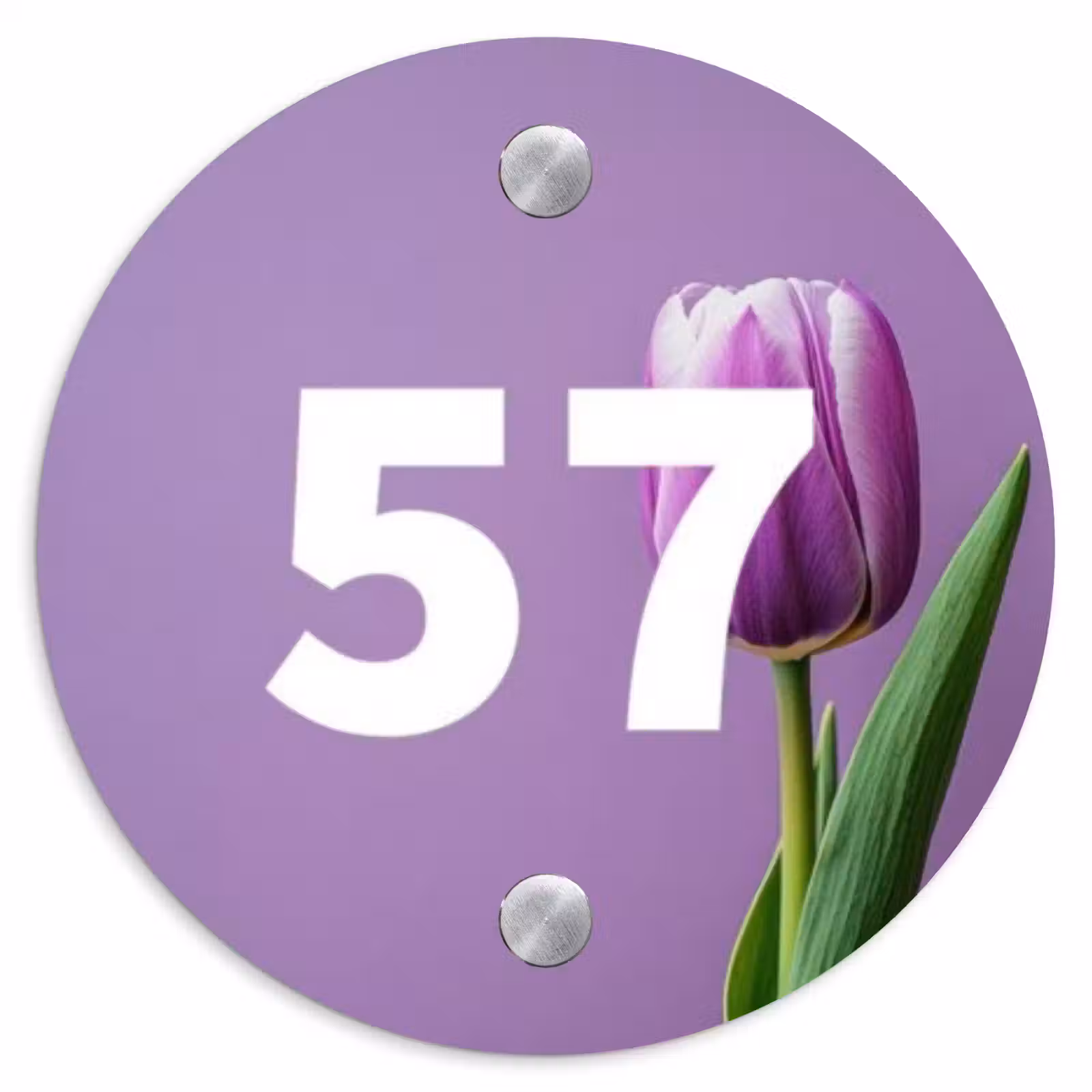Naambordje voordeur - Rond - Paarse tulp - Traditioneel — 1