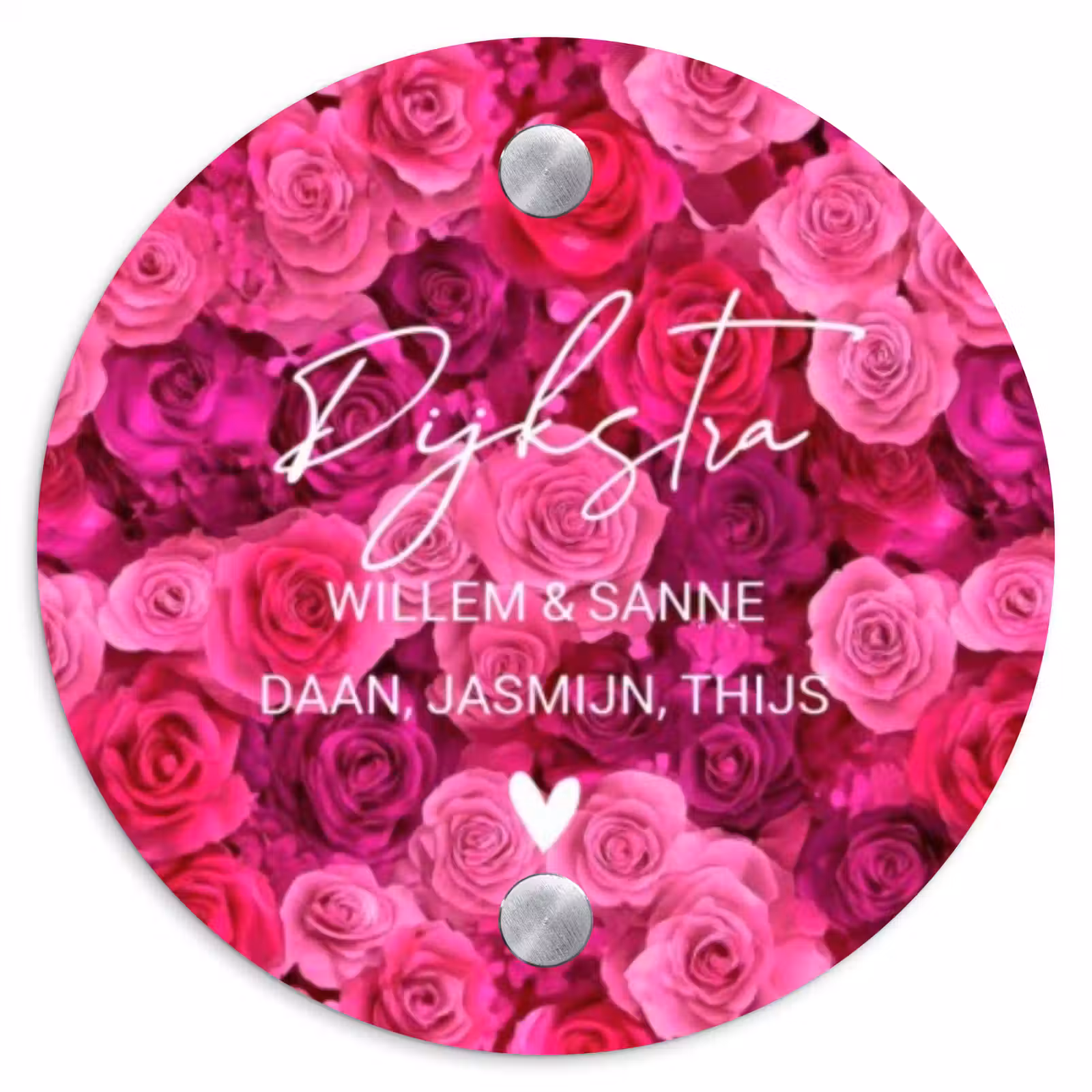 Naambordje voordeur - Rond - Roze rozen - Sierlijk — 1