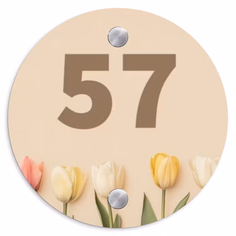 Naambordje voordeur - Rond - Gekleurde tulpen beige achtergrond - Traditioneel — 1