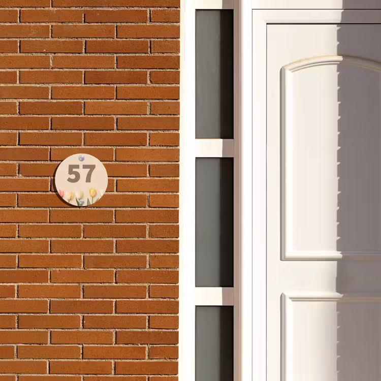 Naambordje voordeur - Rond - Gekleurde tulpen beige achtergrond - Traditioneel — 3