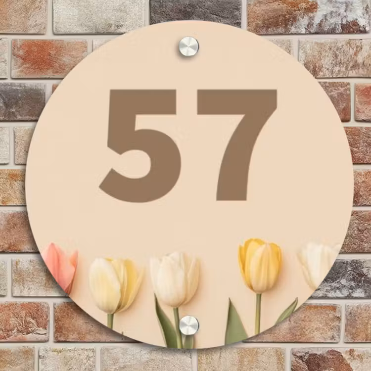 Naambordje voordeur - Rond - Gekleurde tulpen beige achtergrond - Traditioneel — 4