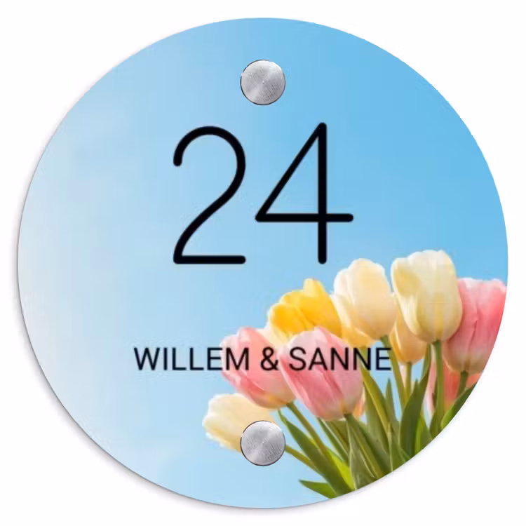 Naambordje voordeur - Rond - Gekleurde tulpen lucht - Klassiek — 1