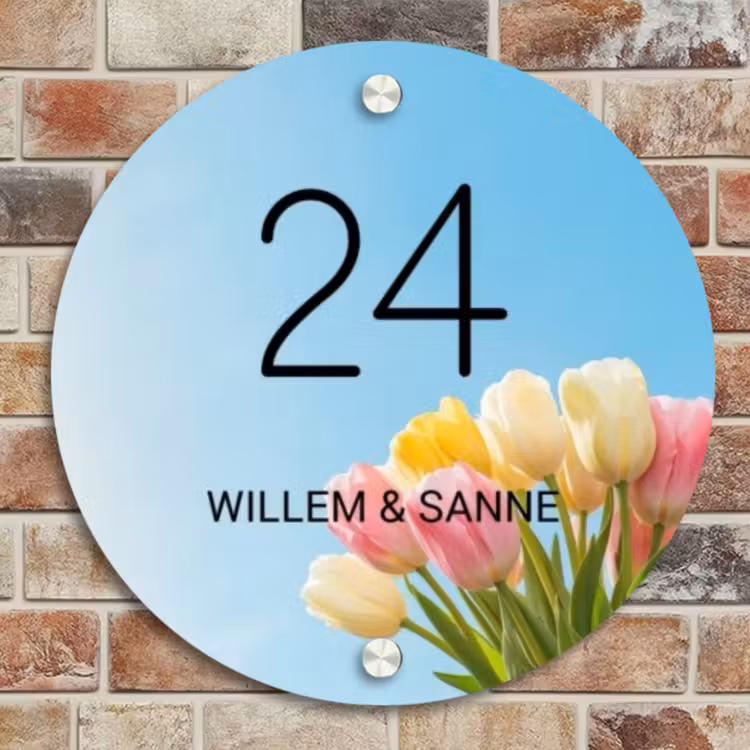 Naambordje voordeur - Rond - Gekleurde tulpen lucht - Klassiek — 4