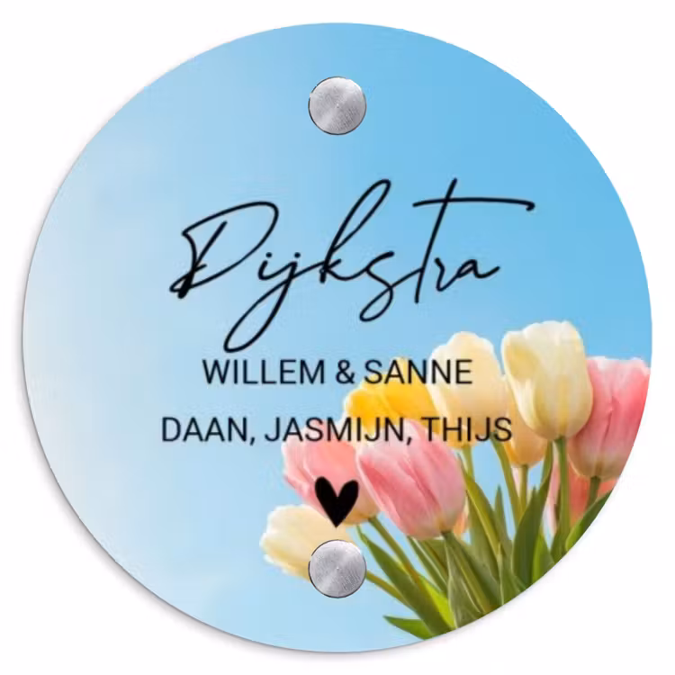 Naambordje voordeur - Rond - Gekleurde tulpen lucht - Sierlijk — 1