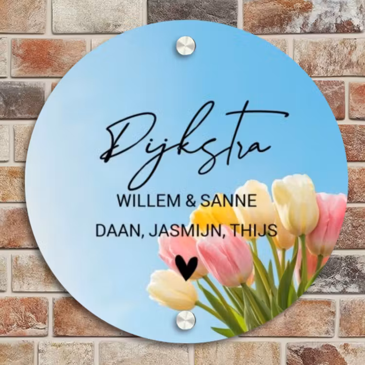 Naambordje voordeur - Rond - Gekleurde tulpen lucht - Sierlijk — 4
