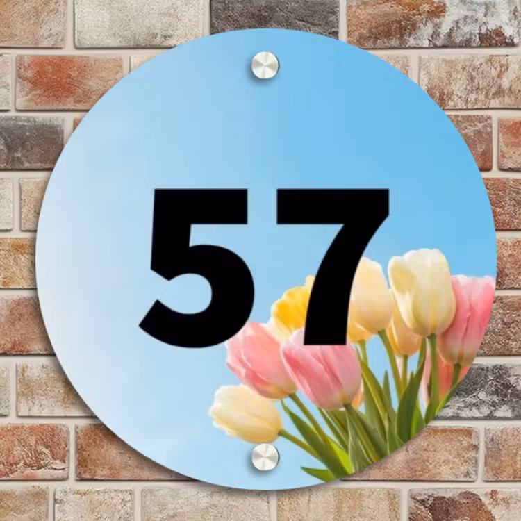 Naambordje voordeur - Rond - Gekleurde tulpen lucht - Traditioneel — 4