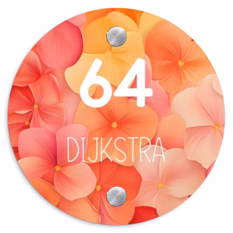 Naambordje voordeur - Rond - Oranje bloemenmix - Modern — 1