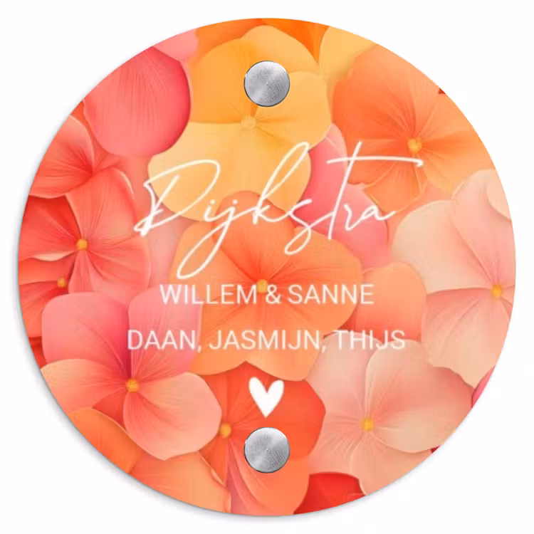 Naambordje voordeur - Rond - Oranje bloemenmix - Sierlijk — 1