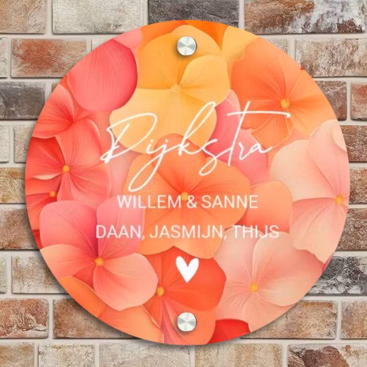 Naambordje voordeur - Rond - Oranje bloemenmix - Sierlijk — 4
