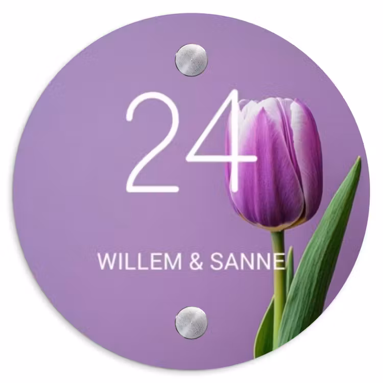 Naambordje voordeur - Rond - Paarse tulp - Klassiek — 1