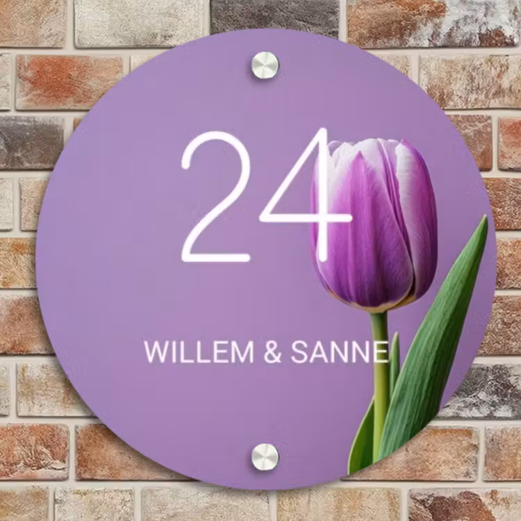 Naambordje voordeur - Rond - Paarse tulp - Klassiek — 4