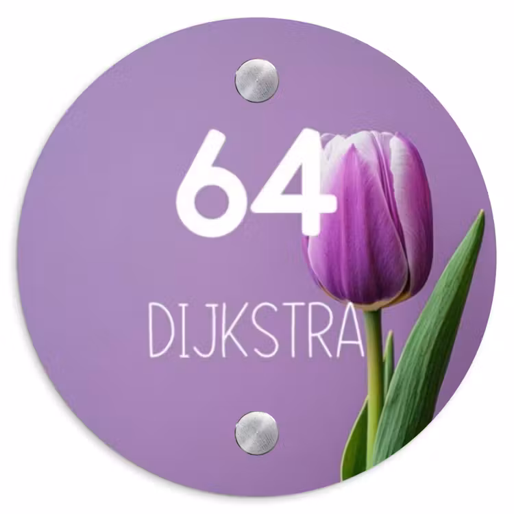Naambordje voordeur - Rond - Paarse tulp - Modern — 1