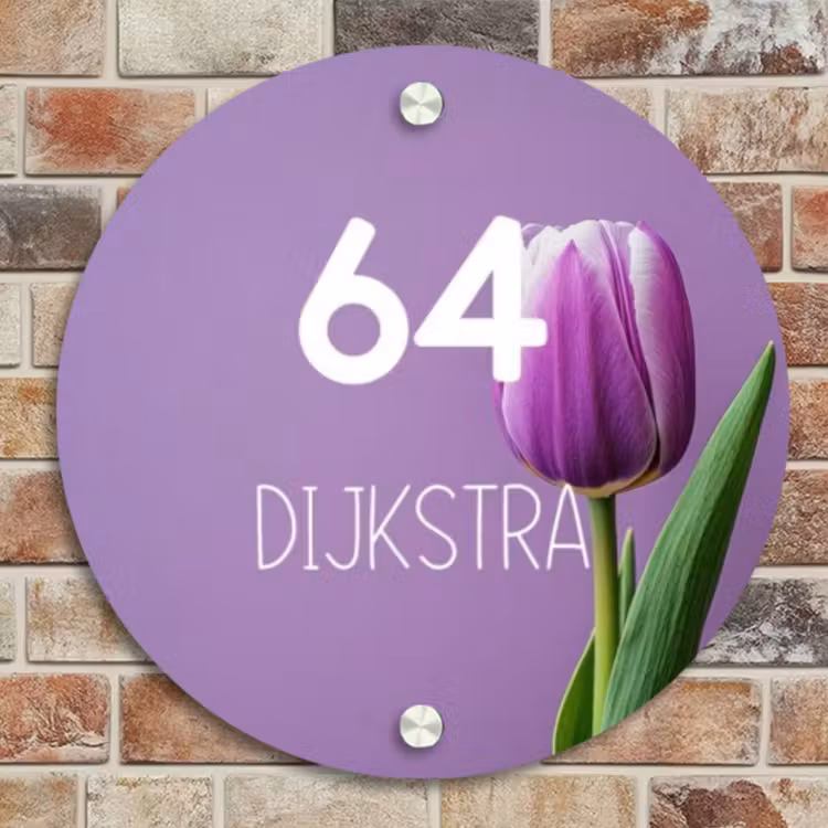 Naambordje voordeur - Rond - Paarse tulp - Modern — 4