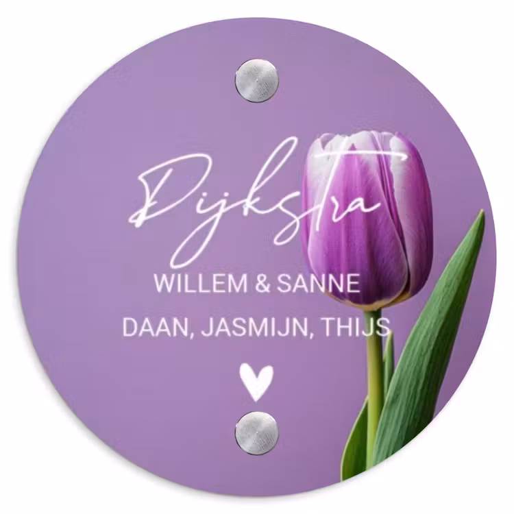 Naambordje voordeur - Rond - Paarse tulp - Sierlijk — 1