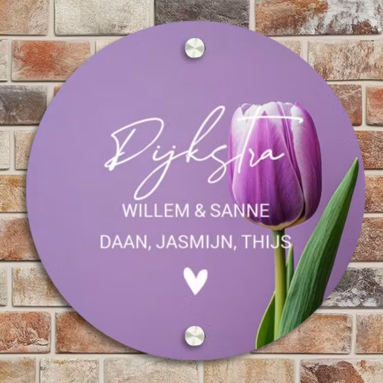 Naambordje voordeur - Rond - Paarse tulp - Sierlijk — 4