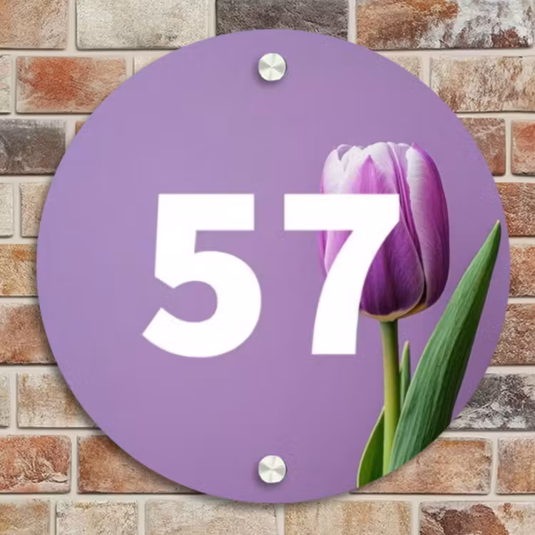 Naambordje voordeur - Rond - Paarse tulp - Traditioneel — 4