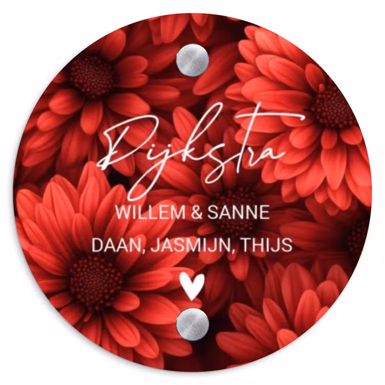 Naambordje voordeur - Rond - Rode bloemen - Sierlijk — 1