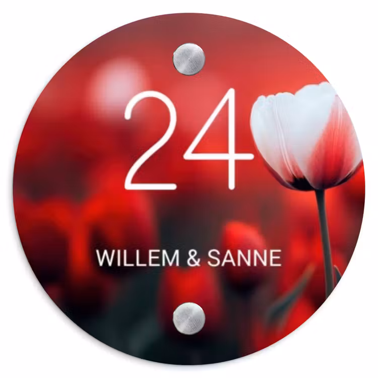 Naambordje voordeur - Rond - Rode tulpen - Klassiek — 1
