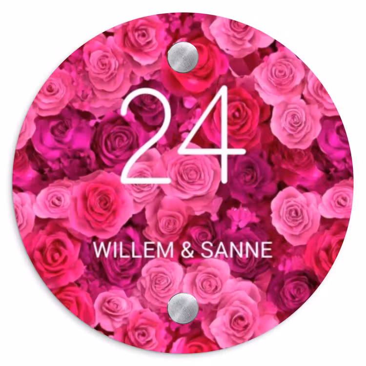 Naambordje voordeur - Rond - Roze rozen - Klassiek — 1