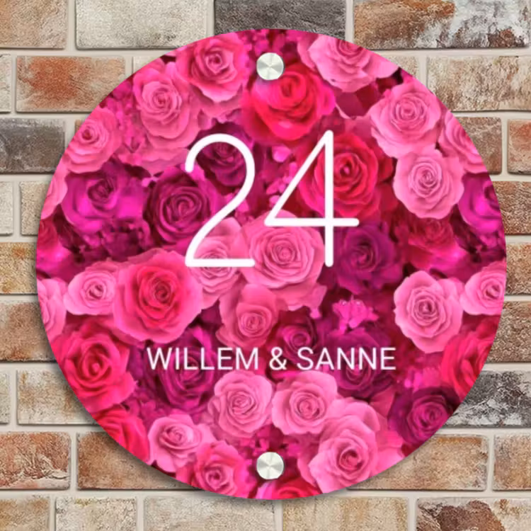 Naambordje voordeur - Rond - Roze rozen - Klassiek — 4