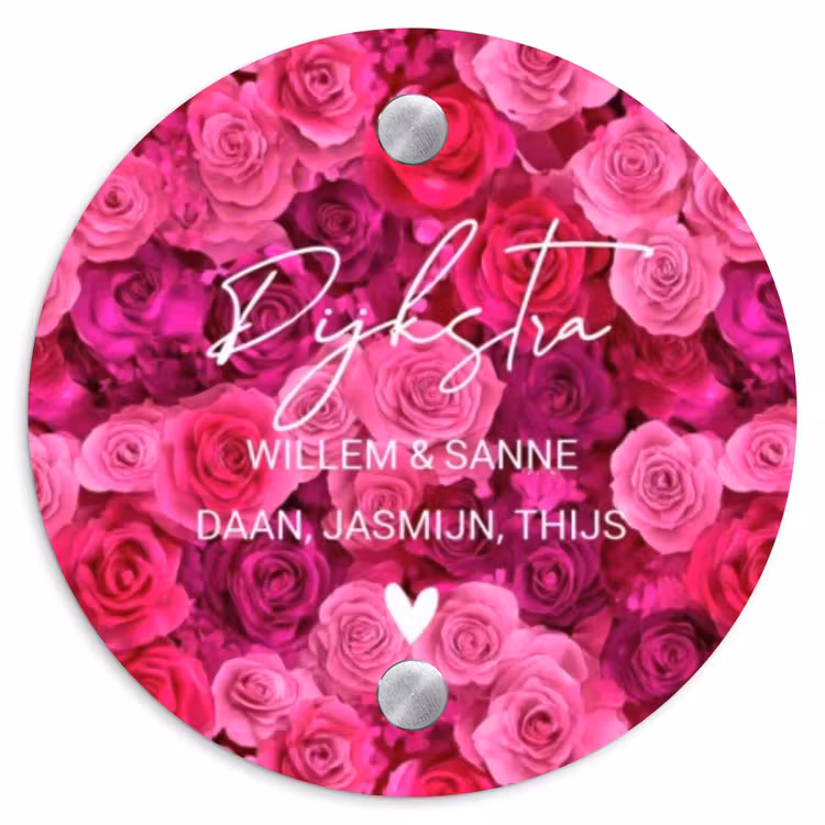 Naambordje voordeur - Rond - Roze rozen - Sierlijk — 1