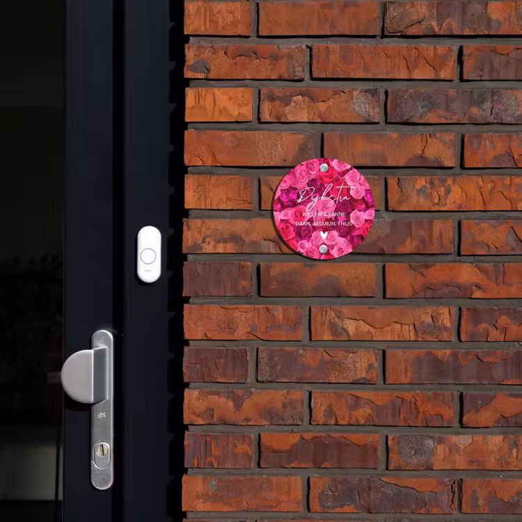 Naambordje voordeur - Rond - Roze rozen - Sierlijk — 2
