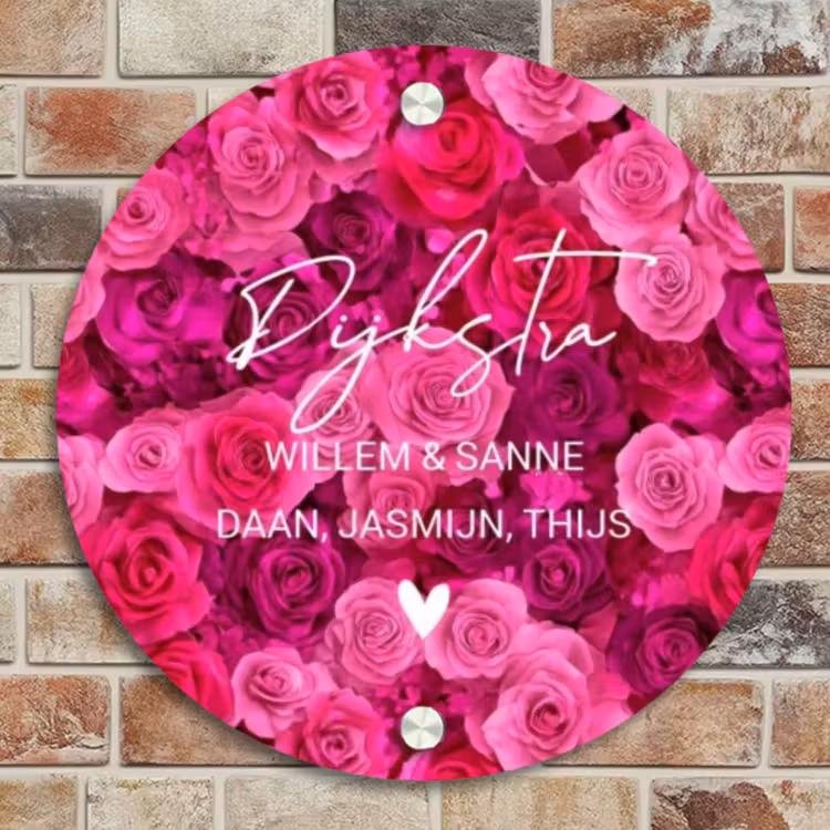 Naambordje voordeur - Rond - Roze rozen - Sierlijk — 4