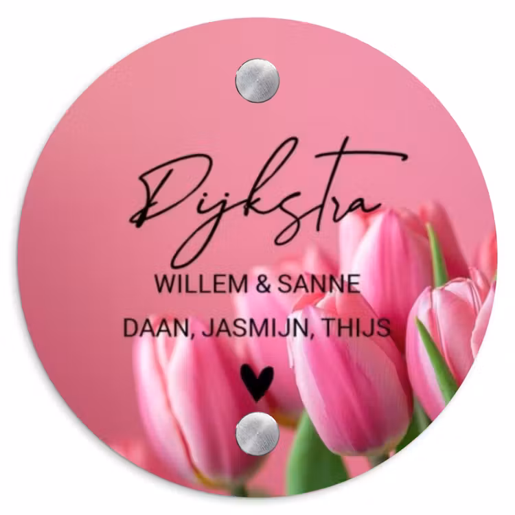 Naambordje voordeur - Rond - Roze tulpen - Sierlijk — 1