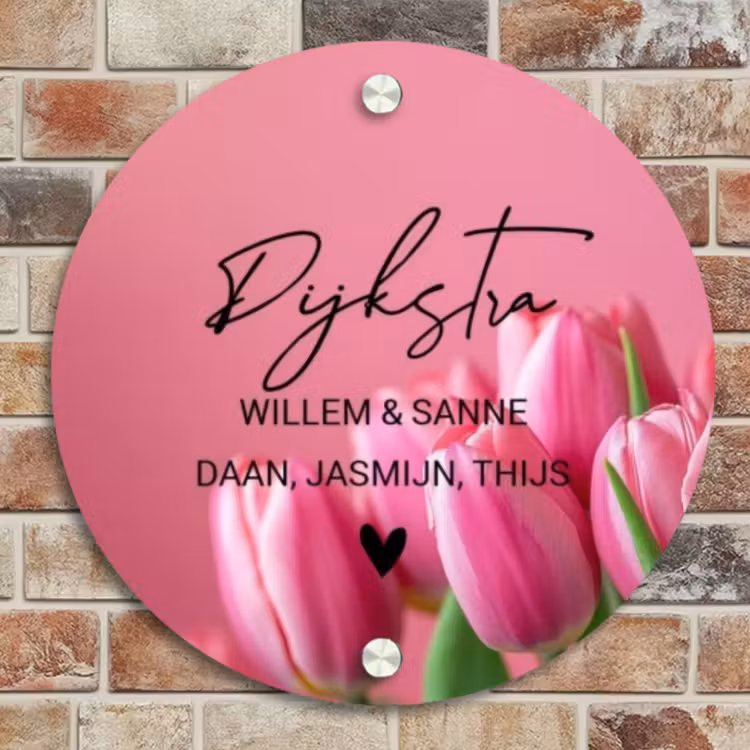 Naambordje voordeur - Rond - Roze tulpen - Sierlijk — 4