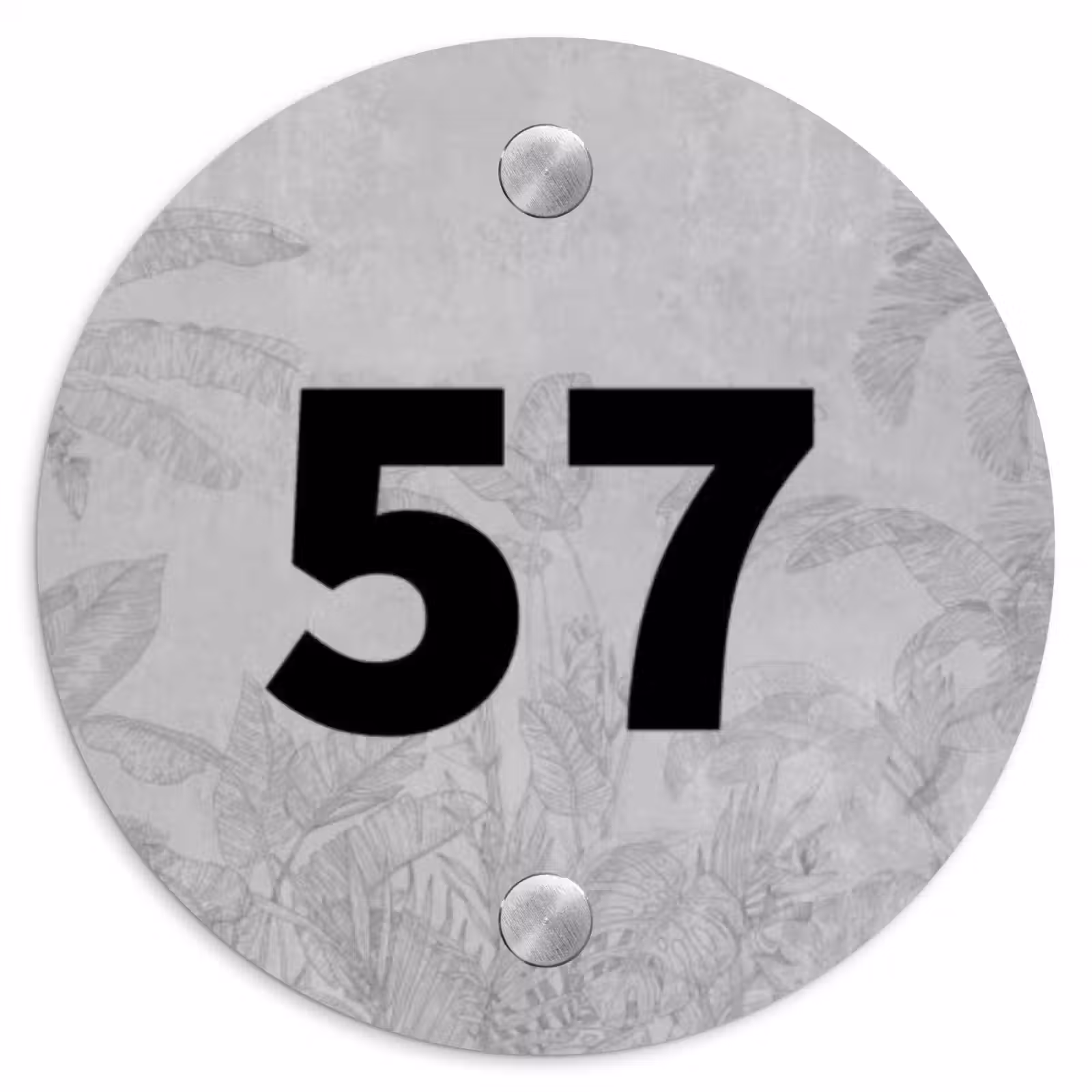 Naambordje voordeur - Rond - Grijs botanisch patroon - Traditioneel — 1