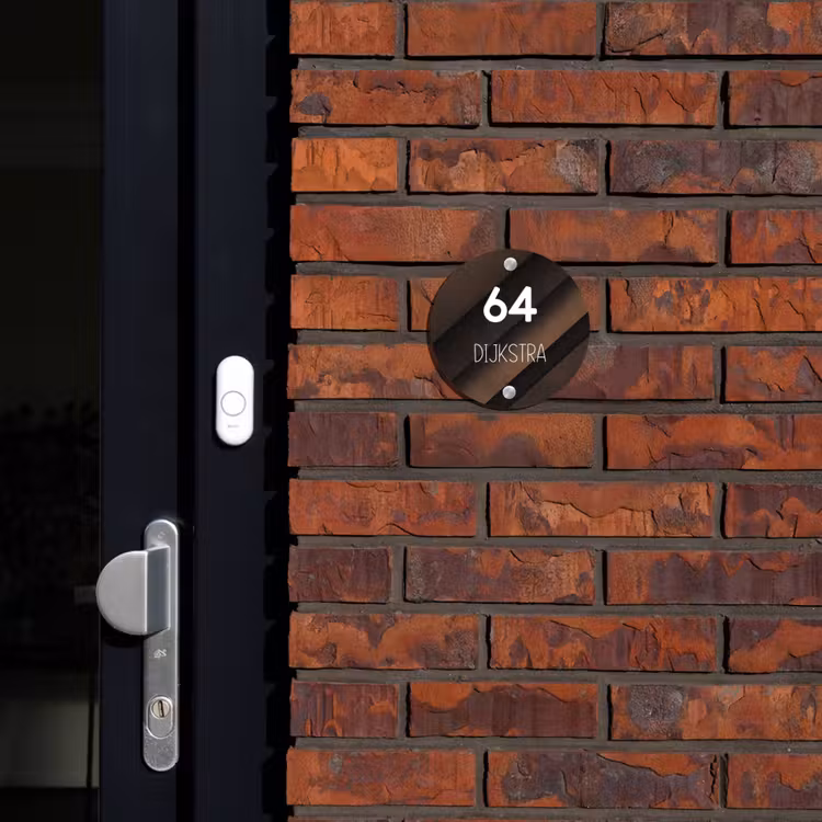 Naambordje voordeur - Rond - Bruine diagonale banen - Modern — 2