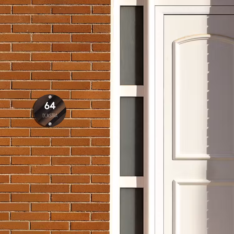 Naambordje voordeur - Rond - Bruine diagonale banen - Modern — 3